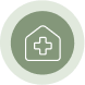 Healthcare icon with house and cross.