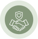 Handshake icon with shield and heart.